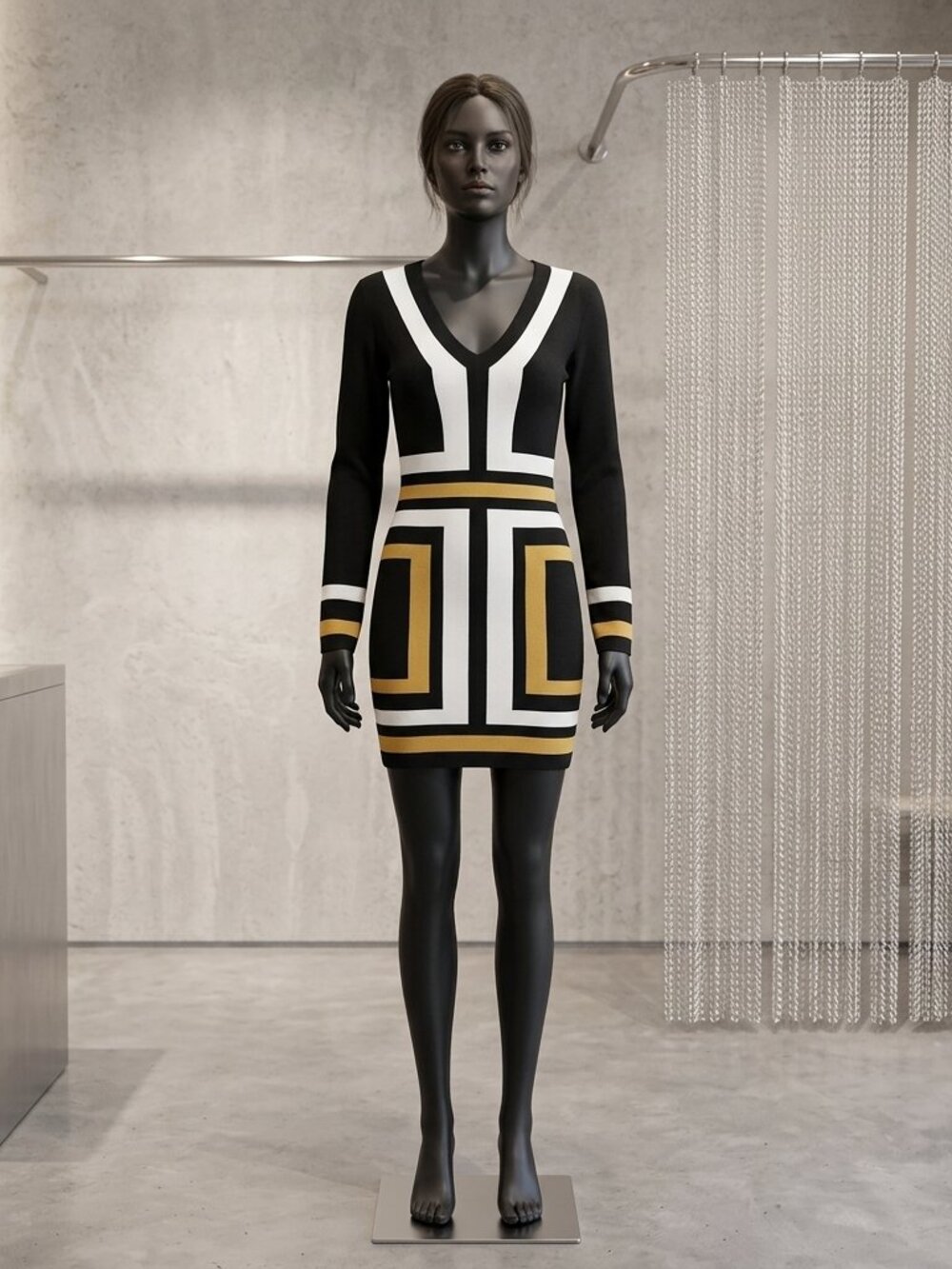 INC International Concepts Black and Yellow Long Sleeve Dress
